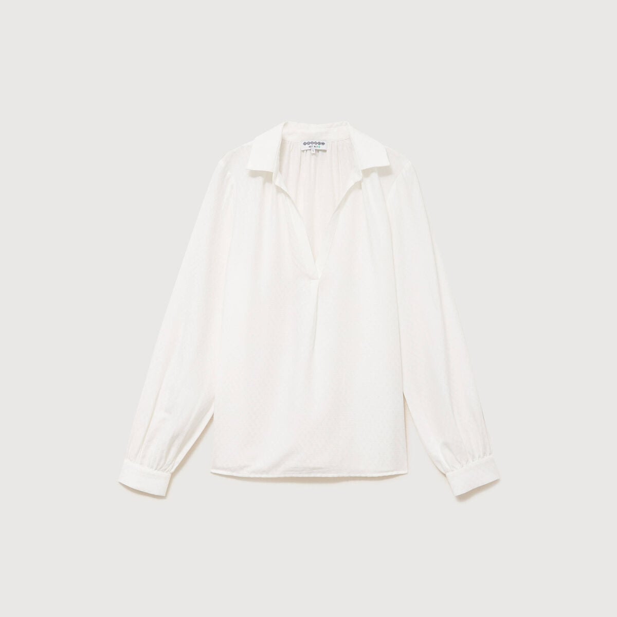 Chemise droite col rond manches longues ecru femme