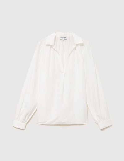 Chemise droite col rond manches longues ecru femme