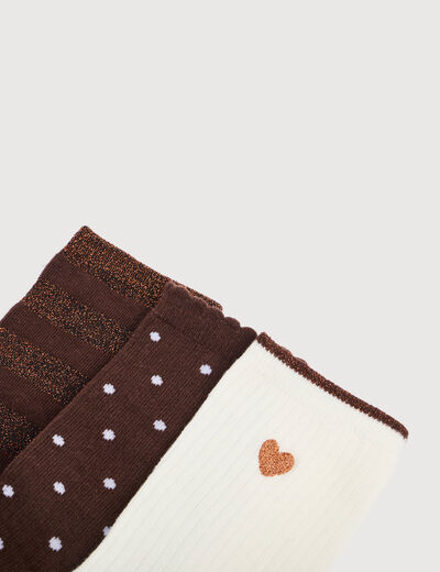 Lot de 3 paires chaussettes hautes marron fonc&eacute; femme
