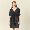 Robe évasée fluide col en V noir femme