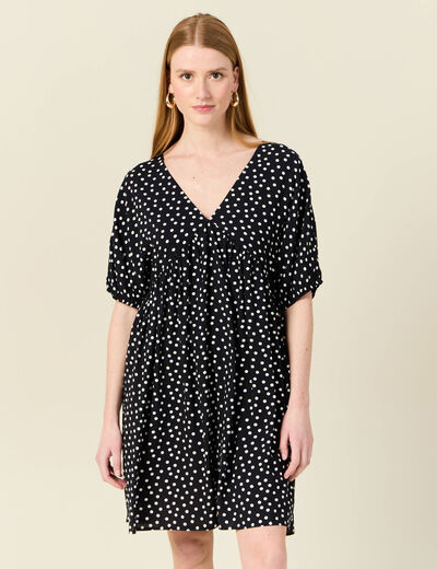 Robe évasée fluide col en V noir femme