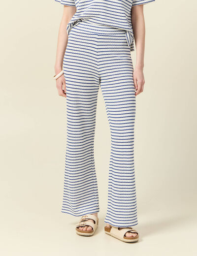 Pantalon large en maille ecru femme