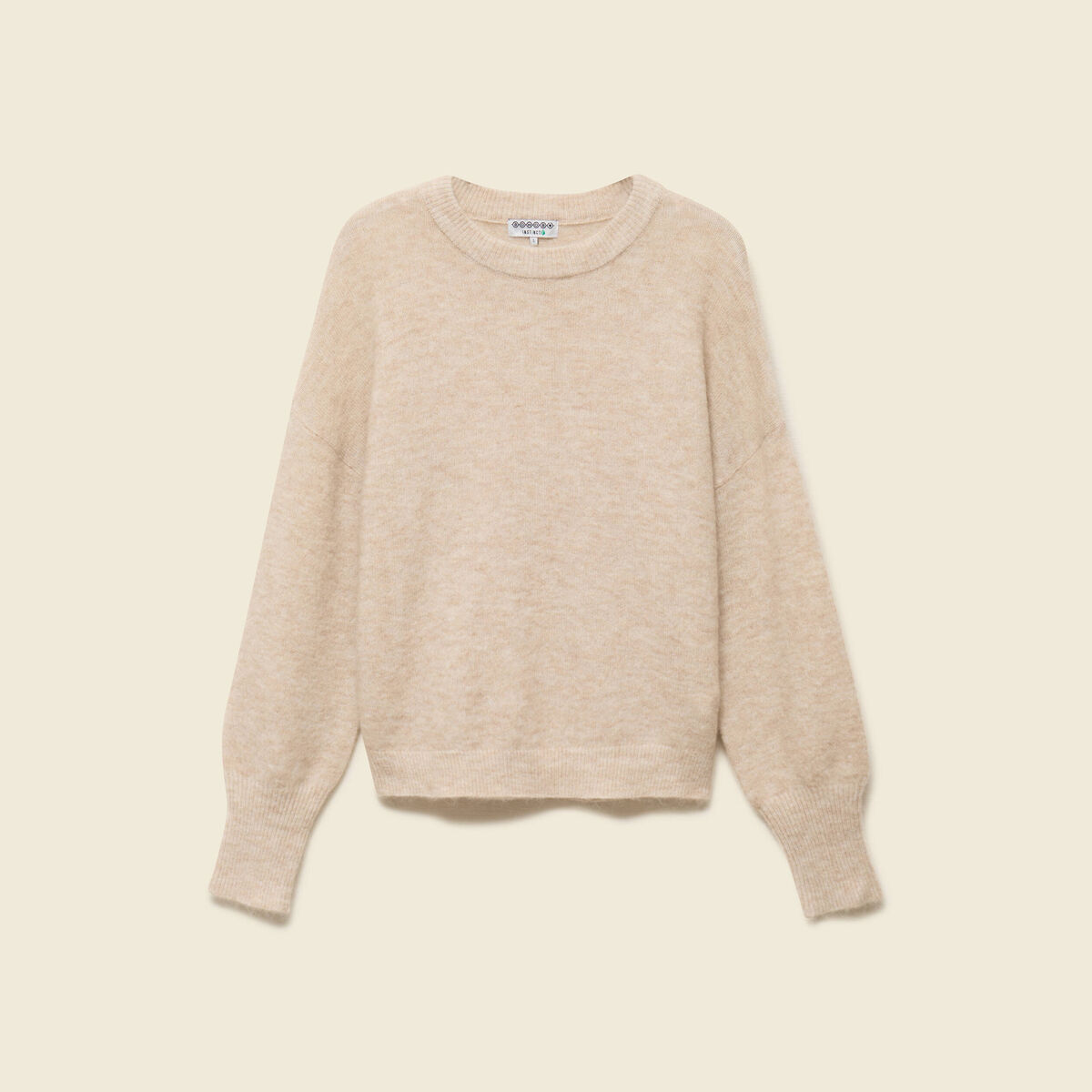 Pull col rond manches longues beige femme