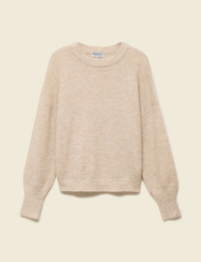 Pull col rond manches longues beige femme