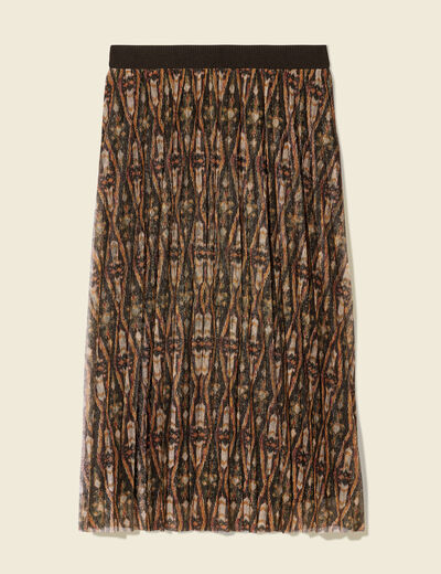 Jupe longue évasée plissée camel femme