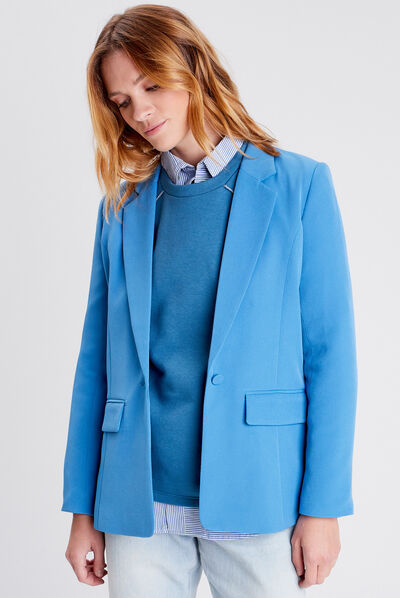 Veste esprit tailleur droite bleu femme