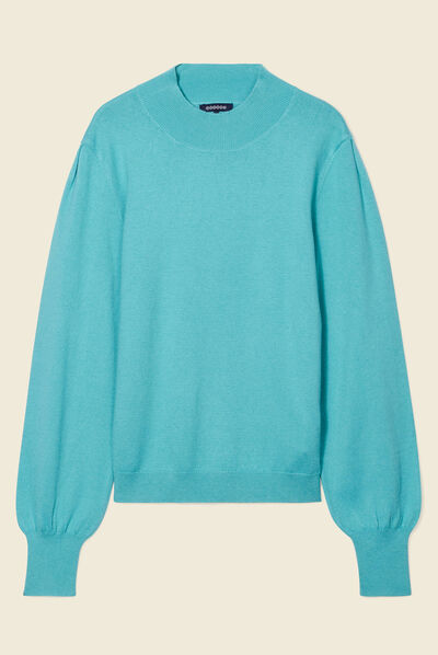 Pull manches longues bleu turquoise femme