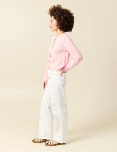 Gilet col rond rose clair femme