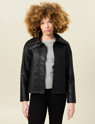 Blouson biker simili cuir noir femme