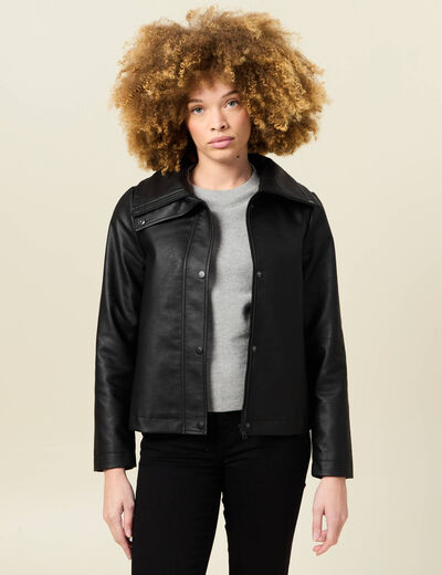 Blouson biker simili cuir noir femme