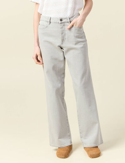 Jeans large taille haute denim gris clair femme