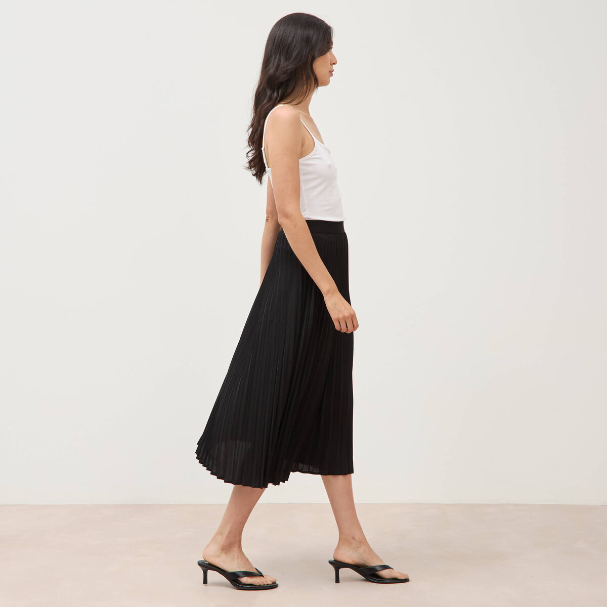 Jupe longue &eacute;vas&eacute;e pliss&eacute;e noir femme