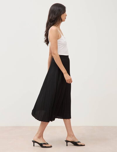 Jupe longue &eacute;vas&eacute;e pliss&eacute;e noir femme