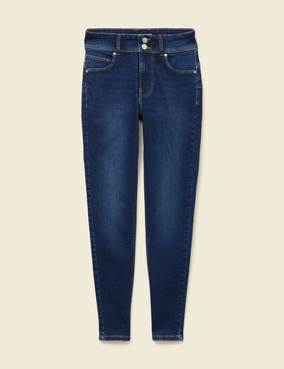 Jeans skinny 7/8&egrave;me taille haute denim brut femme