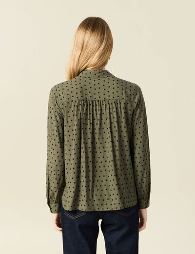 Chemise manches longues fluide vert kaki femme