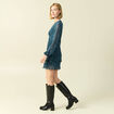 Robe &eacute;vas&eacute;e bas pliss&eacute; bleu canard femme