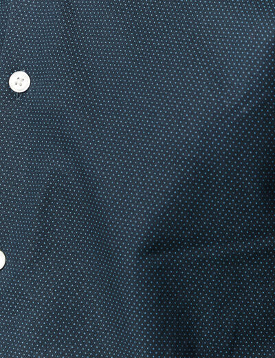 Chemise cintr&eacute;e en coton manches longues bleu marine homme