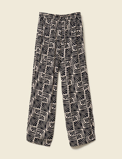 Pantalon large taille haute fluide creme femme