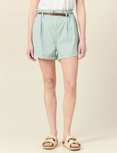 Short paperbag ceinturé vert pastel femme
