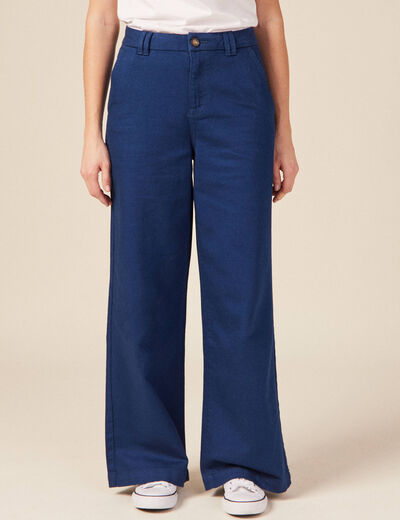 Jeans flare taille haute bleu marine femme