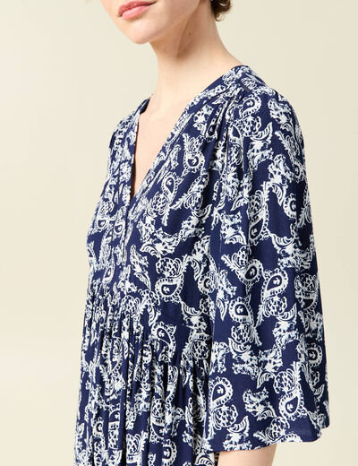 Robe évasée manches 3/4 bleu marine femme