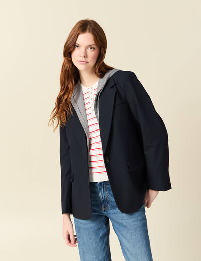 Blazer manches longues col tailleur bleu marine femme