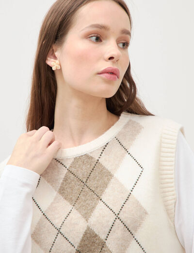 Pull sans manches col rond ecru femme