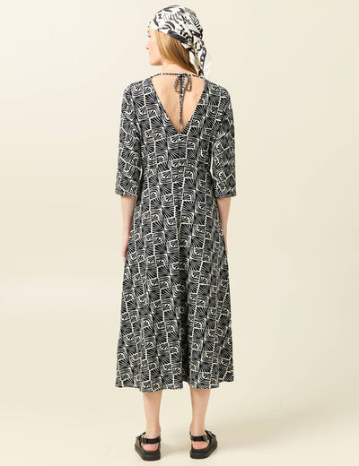 Robe midi droite manches 3/4 creme femme