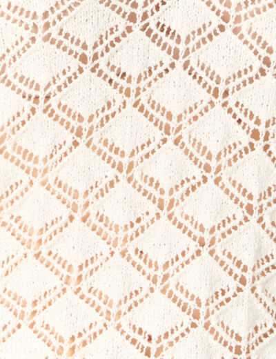 Pull manches courtes ajouré blanc femme