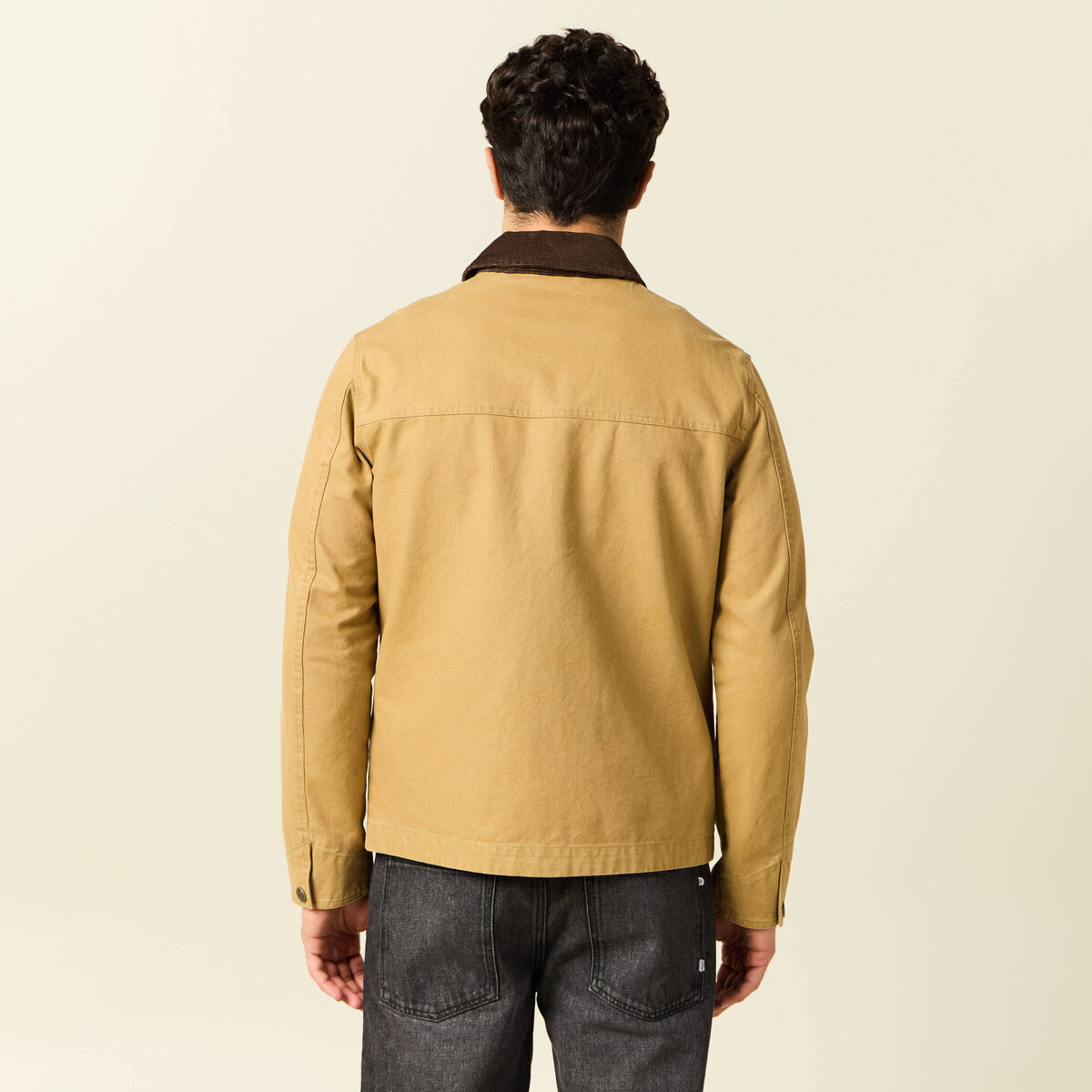 Veste zippée col velours camel homme