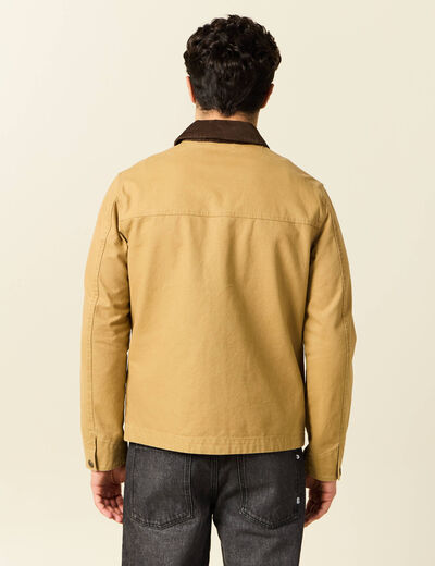 Veste zippée col velours camel homme