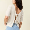 Gilet manches courtes ajour&eacute; creme femme