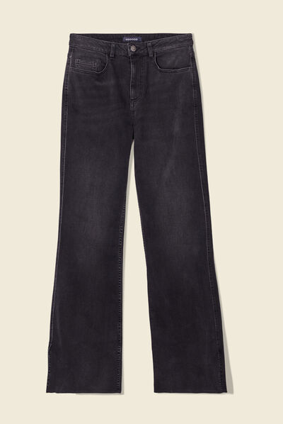 Jeans flare fendu denim gris femme