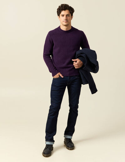 Pull manches longues col rond violet fonc&eacute; homme