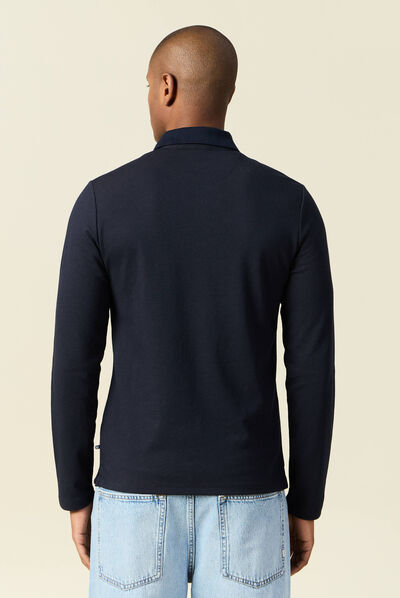 Polo manches longues bleu marine homme