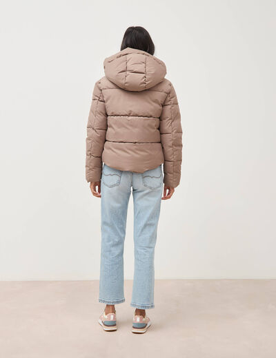 Doudoune &agrave; capuche taupe femme
