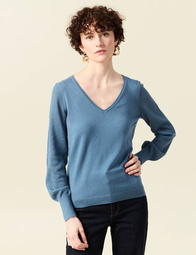Pull manches longues bleu clair femme
