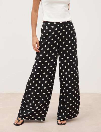 Pantalon large taille haute noir femme