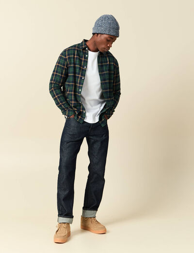 Chemise manches longues en coton bleu marine homme