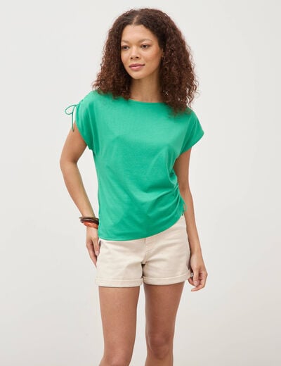 T-shirt col bateau manches courtes vert femme
