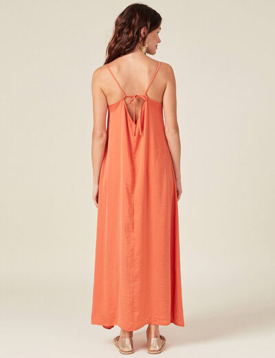 Robe longue droite satin orange foncé femme