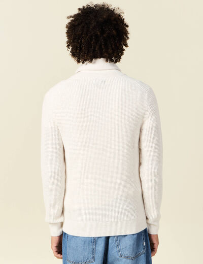 Pull manches longues col châle ecru homme