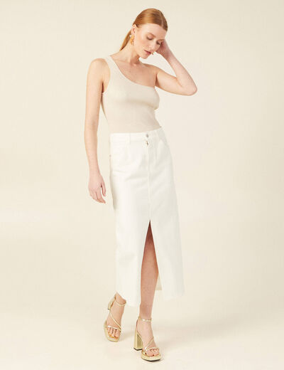 Jupe midi fourreau denim blanc femme
