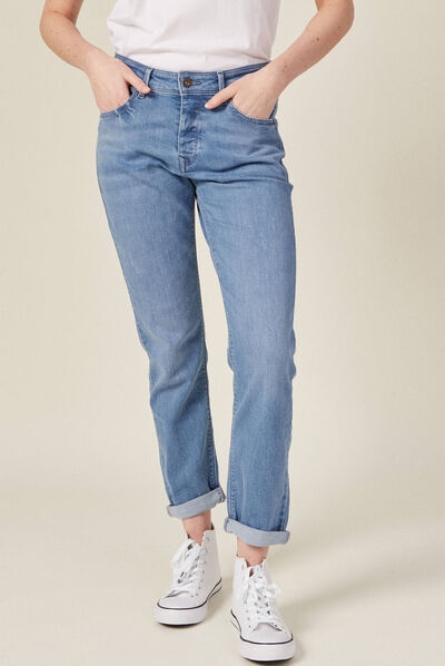 Jeans girlfriend taille haute denim stone femme