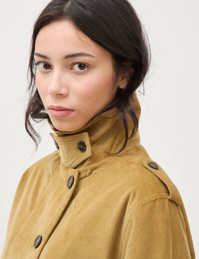 Veste en velours col biker camel femme
