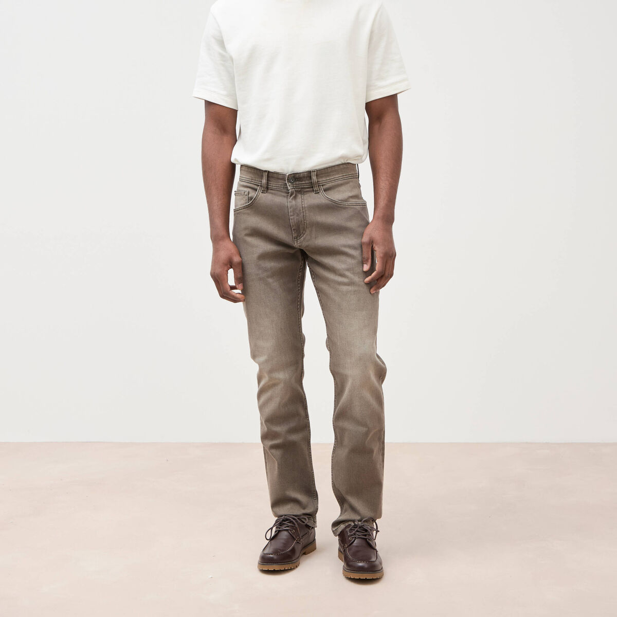 Jeans straight longueur 34 denim marron homme