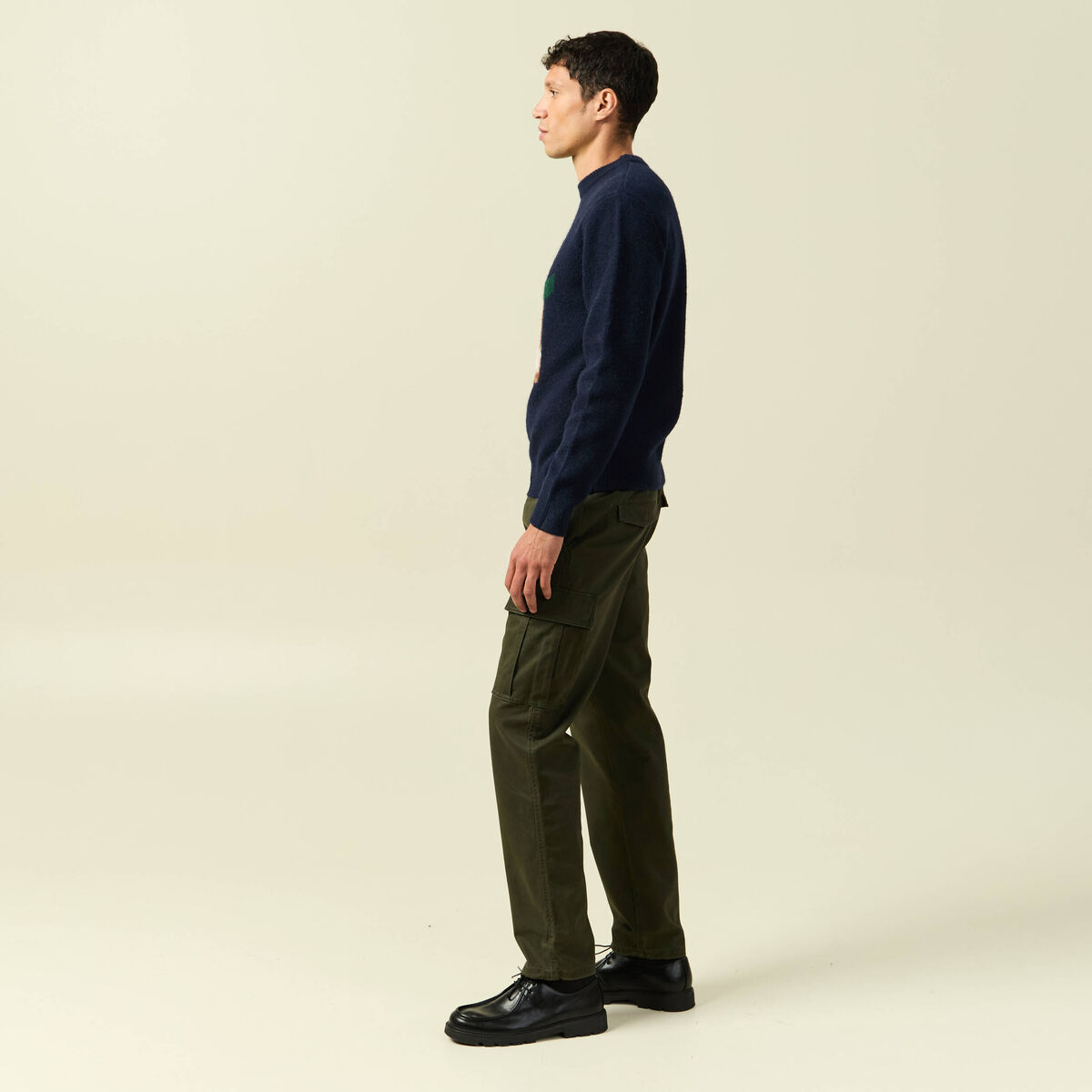 Pull col rond manches longues bleu marine homme
