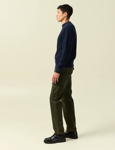 Pull col rond manches longues bleu marine homme