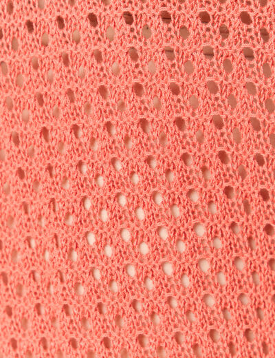 Pull ajour&eacute; col v manches 3/4 rouge fonc&eacute; femme