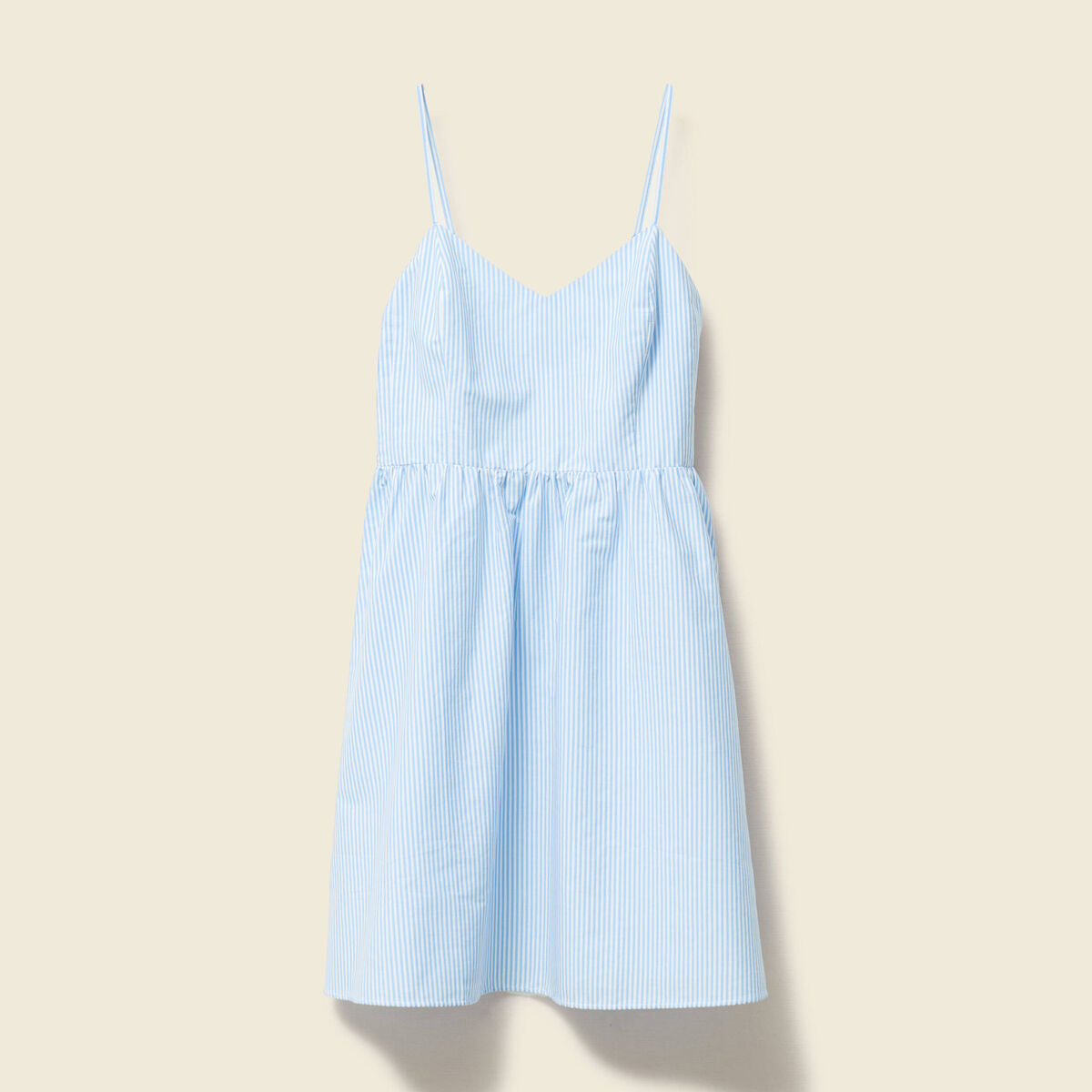 Robe évasée col V sans manches en coton bleu femme